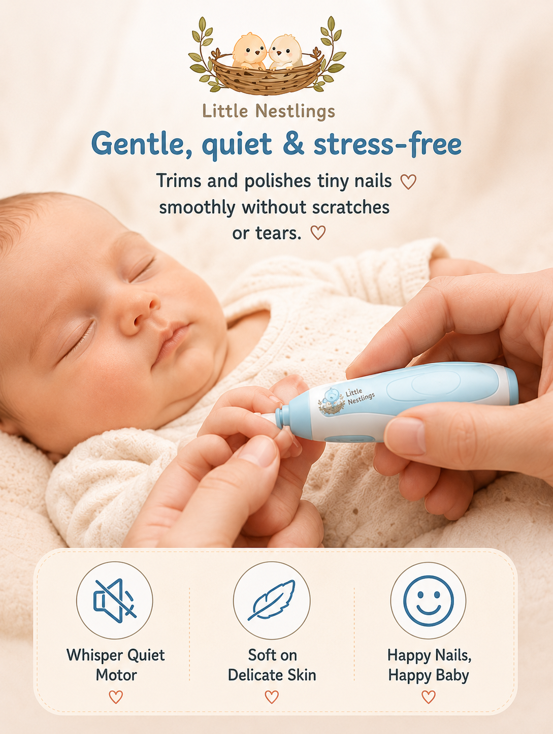 🐣 Little Nestlings™ GentleCare 7-in-1 Baby Nail Trimmer