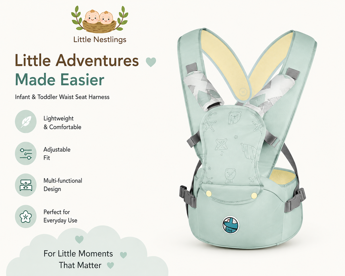 🐣 Little Nestlings™ CozyCarry Baby Waist Seat Carrier