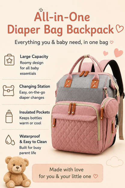 Multifunction Diaper Backpack | Built-In Changing Station & Insulated Bottle Pockets