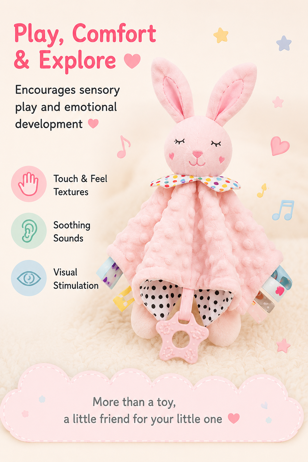 Soft Animal Baby Rattle & Teether Toy | Comforter for Infants & Toddlers
