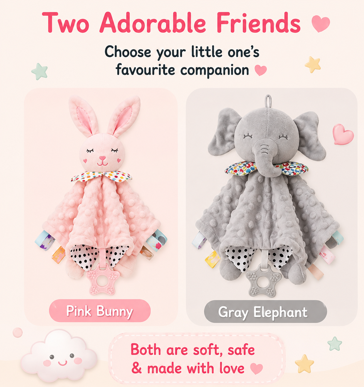Soft Animal Baby Rattle & Teether Toy | Comforter for Infants & Toddlers