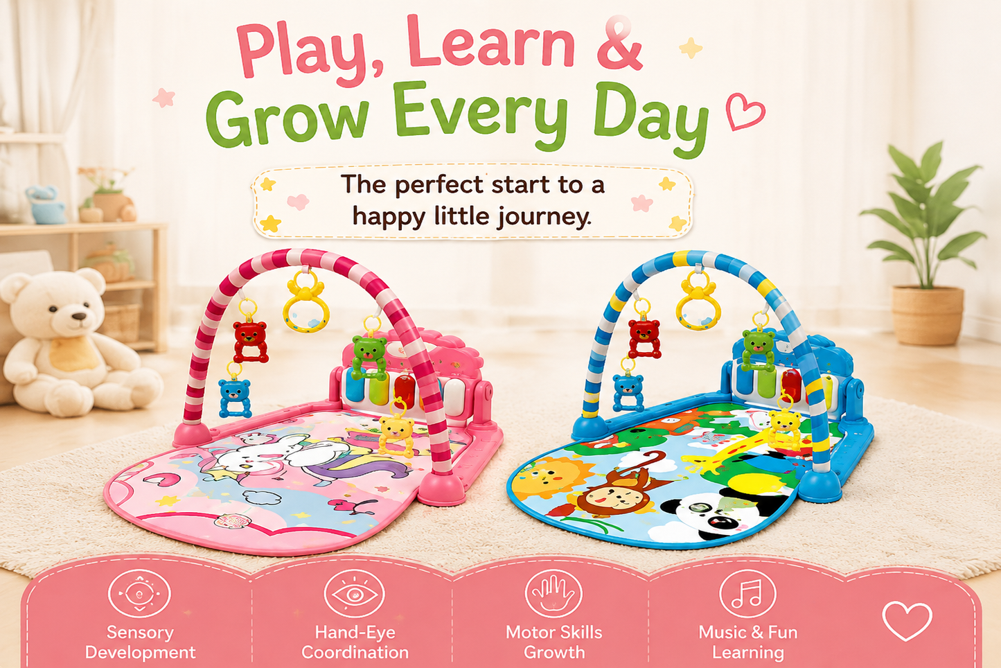 🧸 Little Nestlings™ Play & Grow 2-in-1 Baby Piano Activity Gym