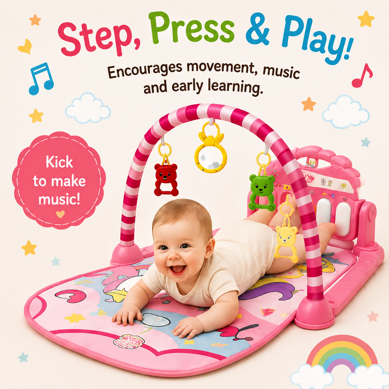 🧸 Little Nestlings™ Play & Grow 2-in-1 Baby Piano Activity Gym