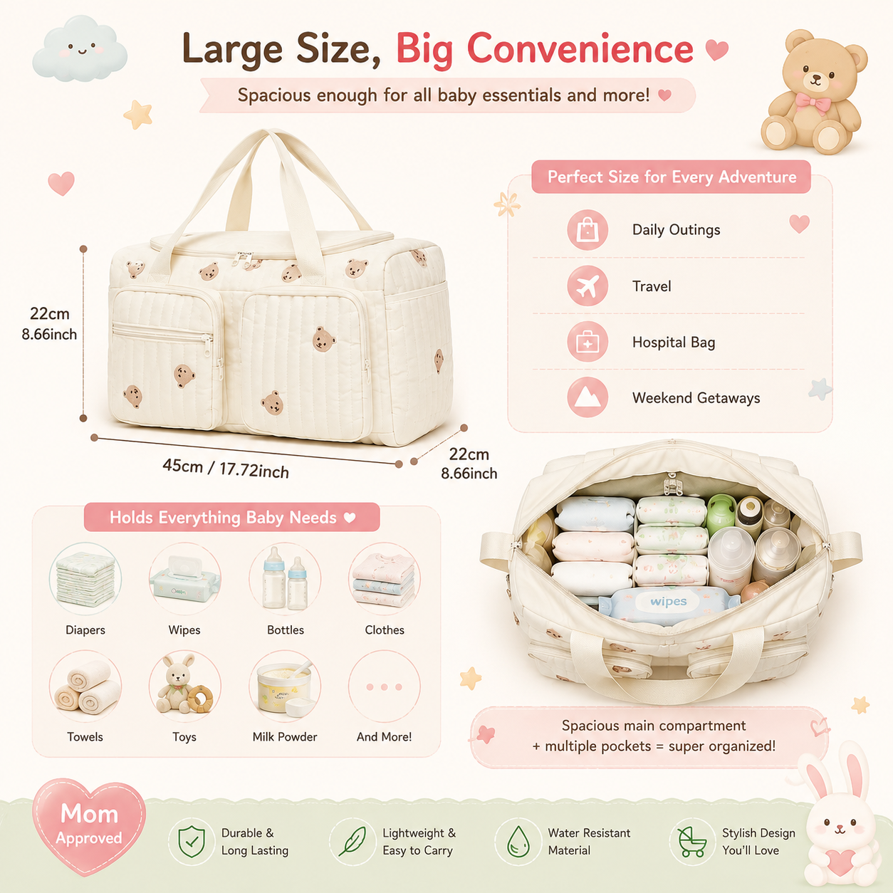 🧸 Little Nestlings™ CuddleCarry Large Capacity Mommy & Baby Bag 🌷
