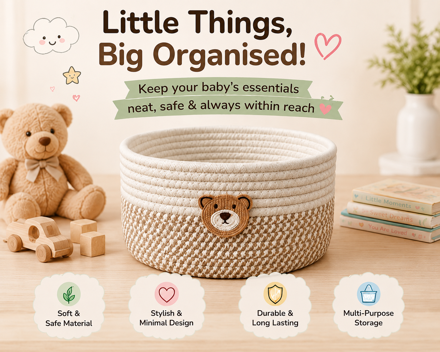 🧸 Little Nestlings™ Teddy Tidy Woven Storage Basket