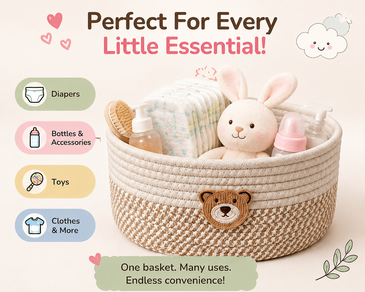 🧸 Little Nestlings™ Teddy Tidy Woven Storage Basket