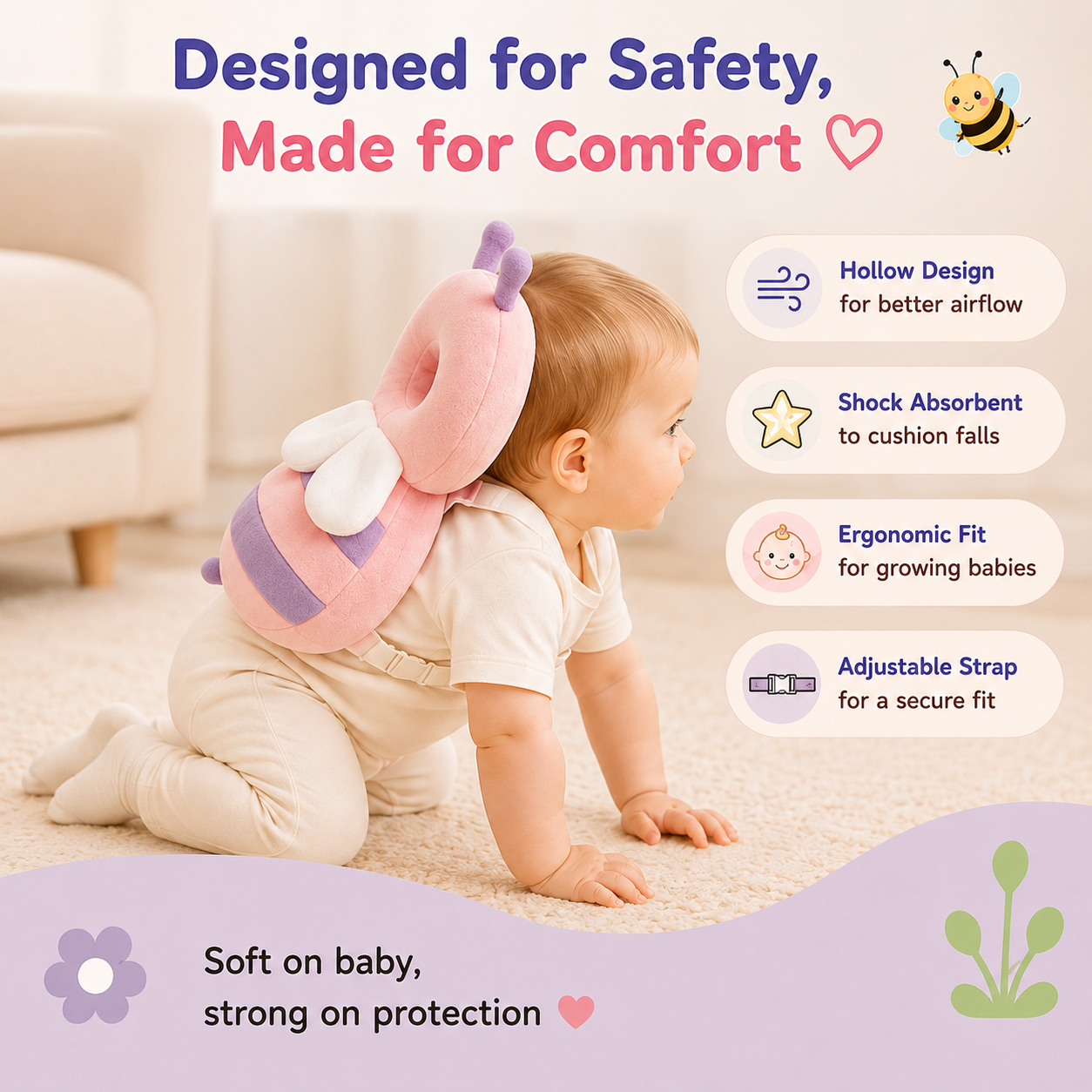 🐝 Little Nestlings™ BumbleGuard Baby Head Protector
