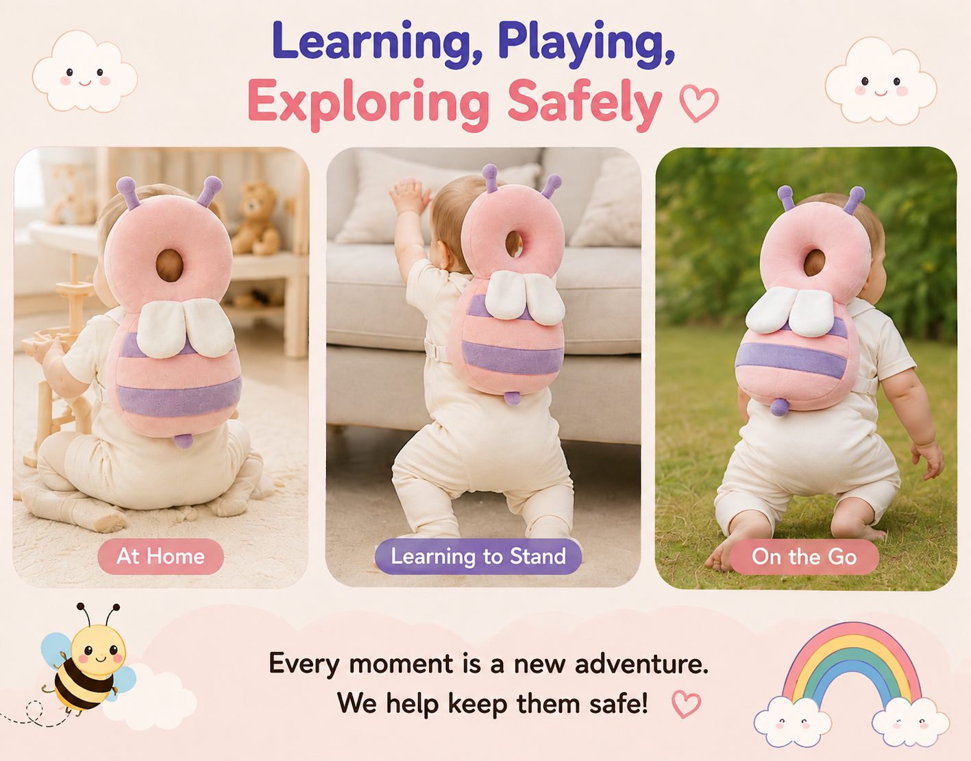 🐝 Little Nestlings™ BumbleGuard Baby Head Protector