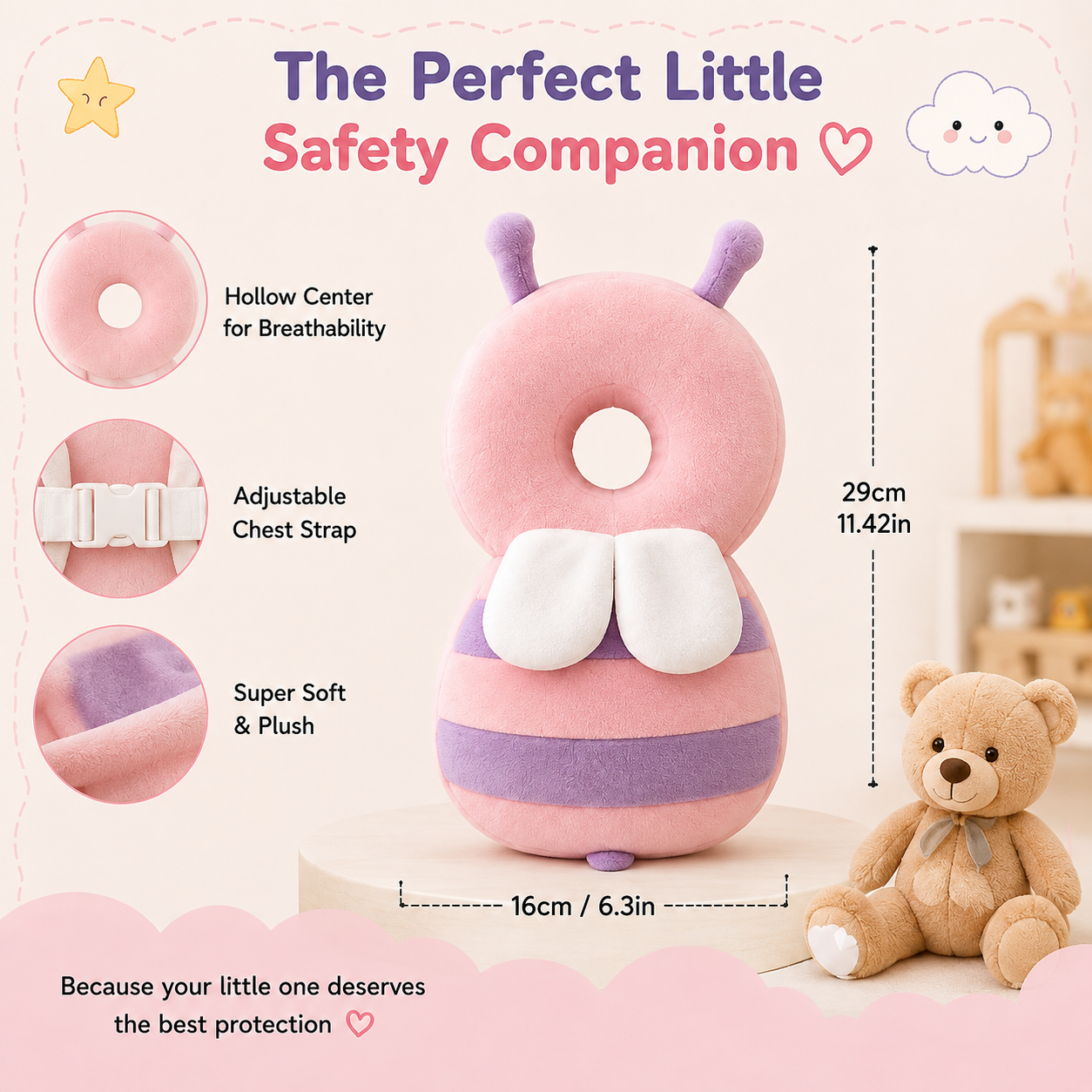 🐝 Little Nestlings™ BumbleGuard Baby Head Protector