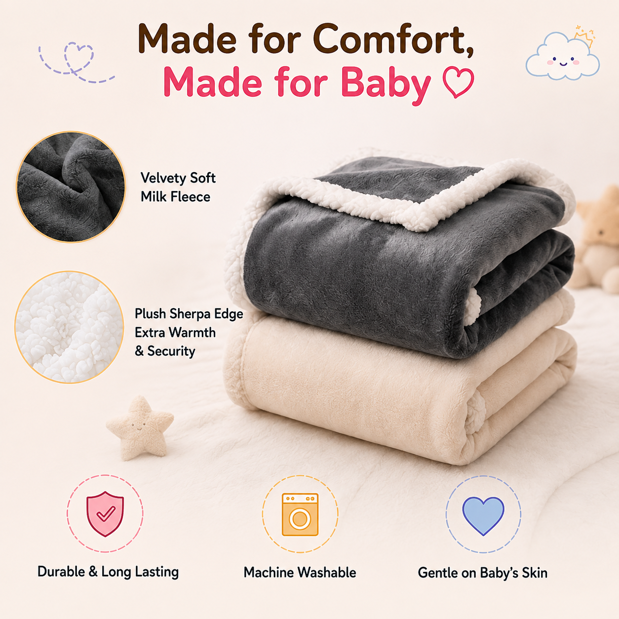 🧸 Little Nestlings™ SnuggleCloud Double-Sided Baby Blanket