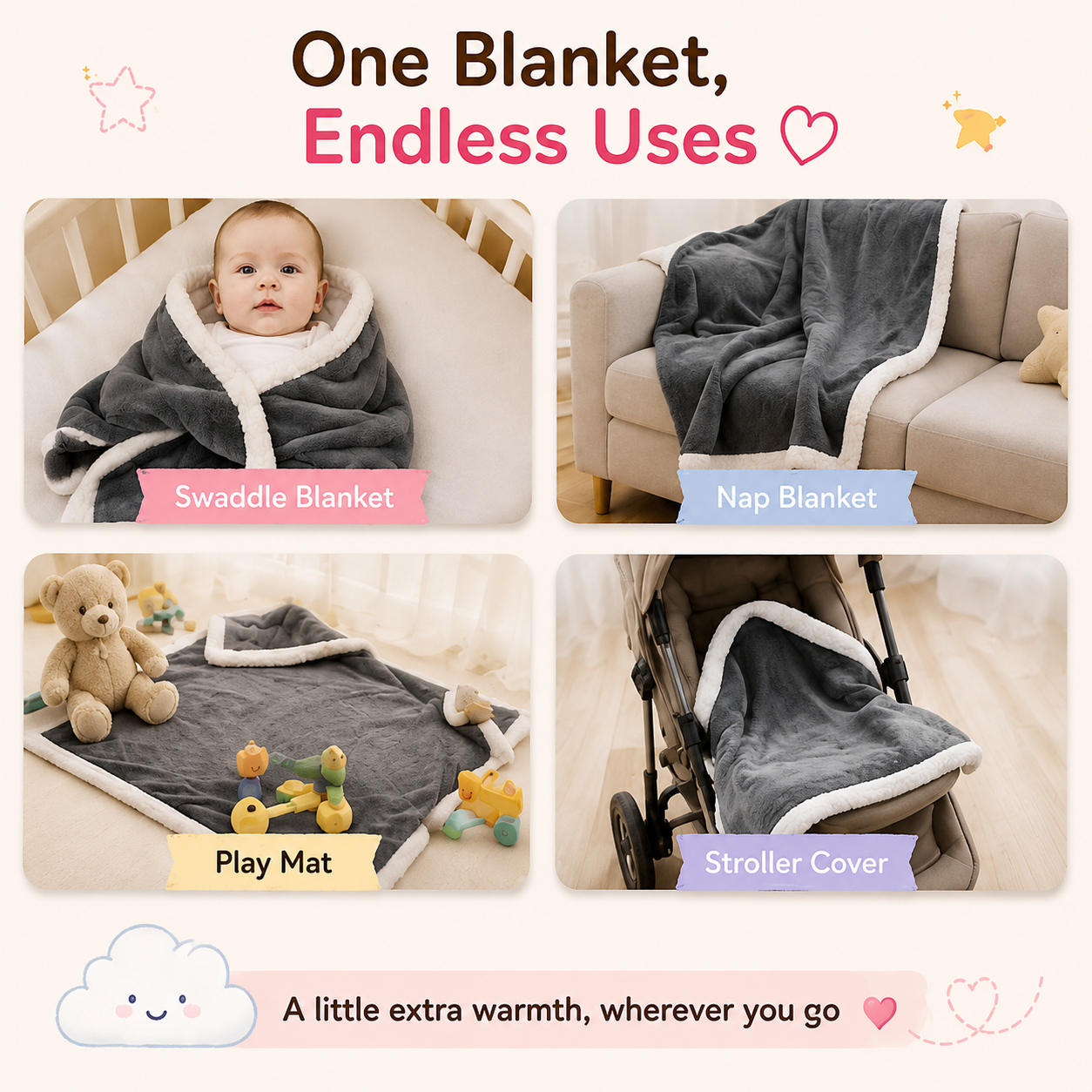 🧸 Little Nestlings™ SnuggleCloud Double-Sided Baby Blanket