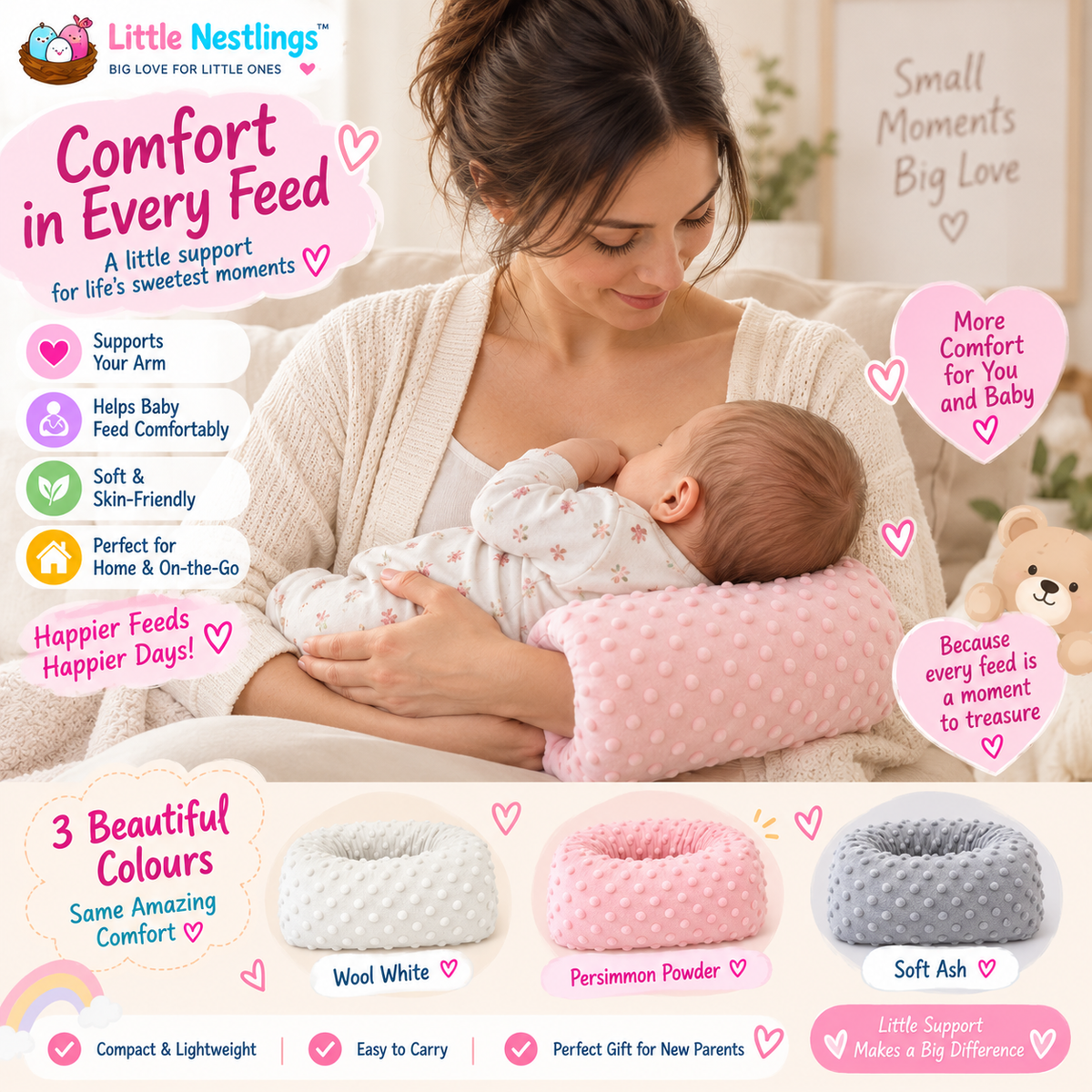 🤱 Little Nestlings™ CuddleNest Nursing Arm Pillow