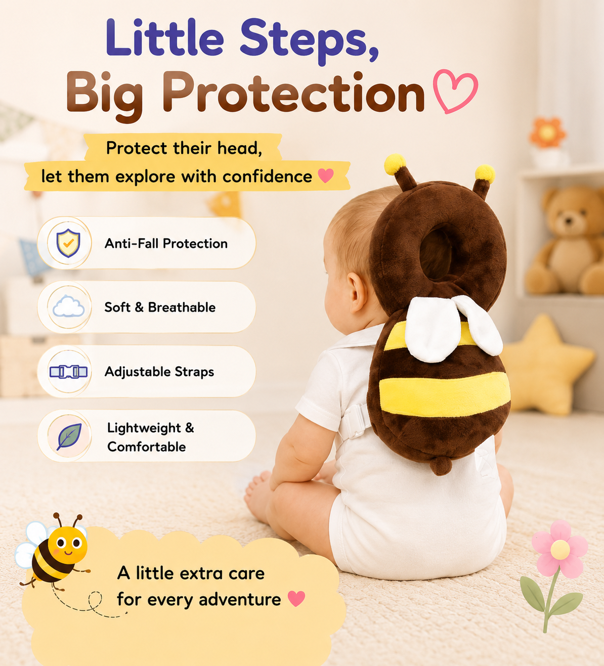 🐝 Little Nestlings™ BumbleGuard Baby Head Protector