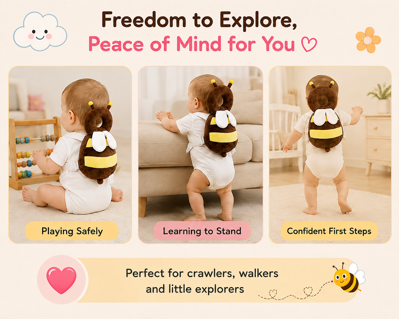 🐝 Little Nestlings™ BumbleGuard Baby Head Protector