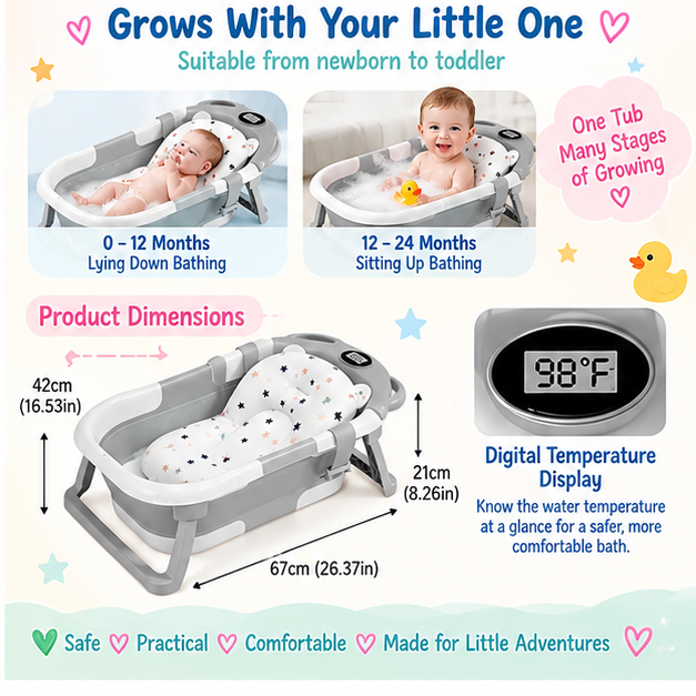 🛁 Little Nestlings™ Splash & Snuggle Foldable Baby Bath Tub