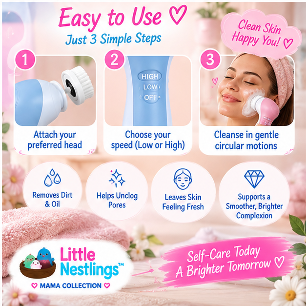 💕 Little Nestlings™ MamaGlow 7-in-1 Facial Cleansing & Massage Brush