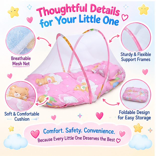 🩷💙 Little Nestlings™ DreamGuard Foldable Baby Mosquito Net Bed