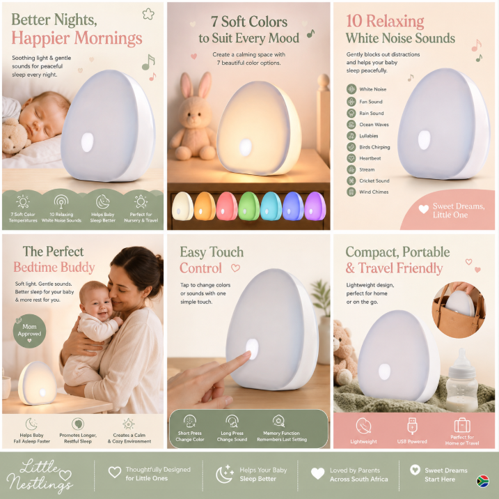 😴 Little Nestlings™ Peaceful Dreams White Noise Lamp