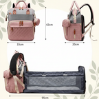 Diaper Bag Dimensions Infographic with Little Nestlings Background