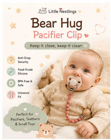 🧸 Little Nestlings™ Bear Hug Pacifier Clip
