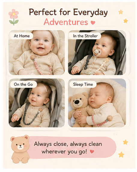 🧸 Little Nestlings™ Bear Hug Pacifier Clip