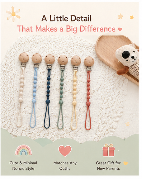 🧸 Little Nestlings™ Bear Hug Pacifier Clip