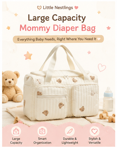 🧸 Little Nestlings™ CuddleCarry Large Capacity Mommy & Baby Bag 🌷