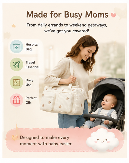 🧸 Little Nestlings™ CuddleCarry Large Capacity Mommy & Baby Bag 🌷
