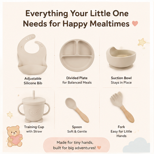 🥣 Little Nestlings™ Tiny Tummies 6-Piece Silicone Feeding Set