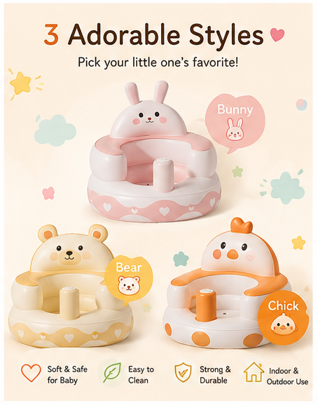 🐰 Little Nestlings™ SnuggleSeat 3-in-1 Inflatable Baby Training Seat 🐻🐥